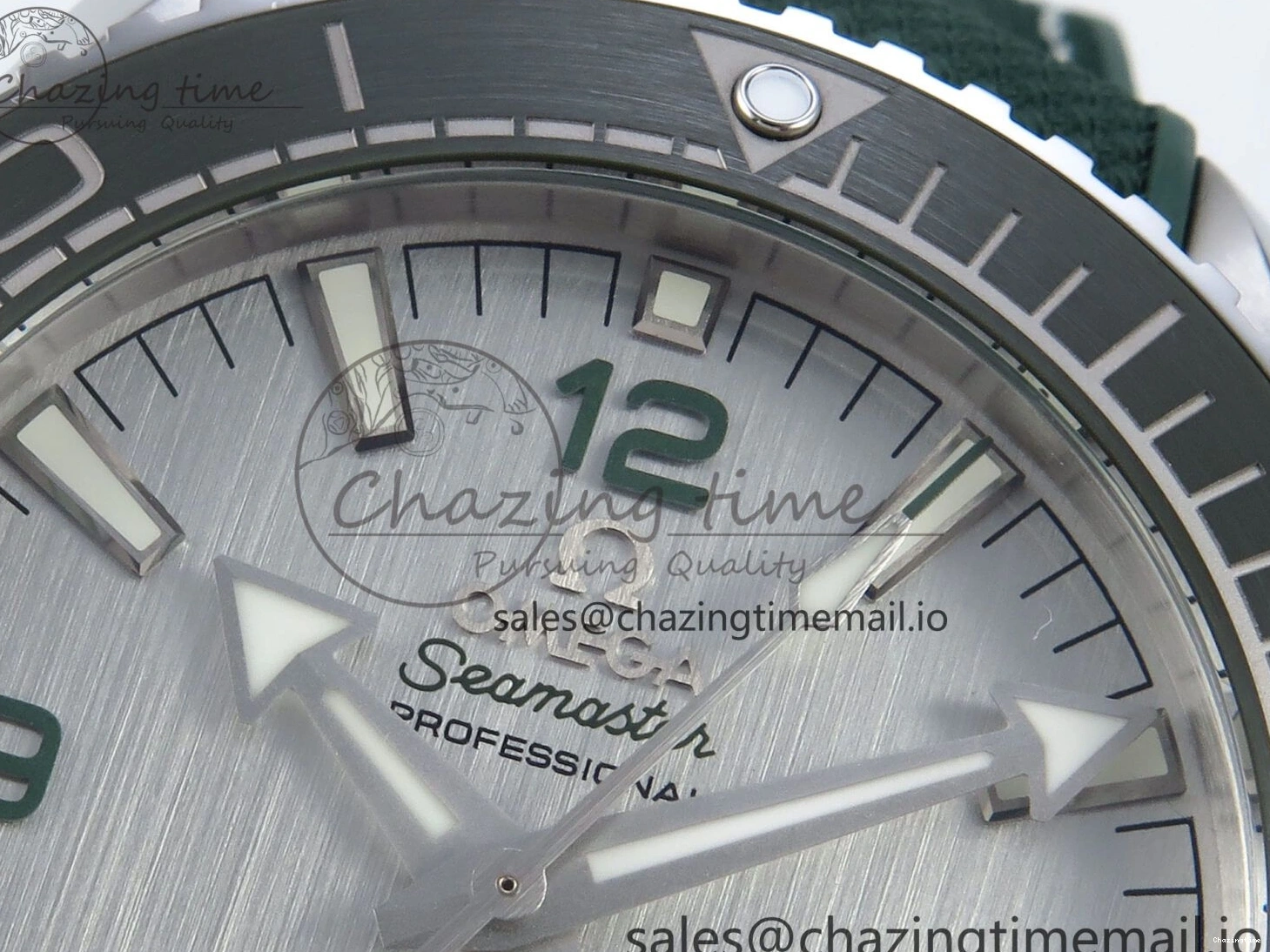 0416 Bold Seamaster Planet Ocean 600M 43.5mm SS SCF 1:1 Best Edition Green Bezel Gray Dial on Green Rubber Strap A8900 Super Clone 7666